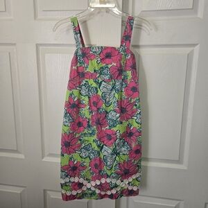 Lilly Pulitzer Floral Butterflies Mini Lined Dress Pink Green